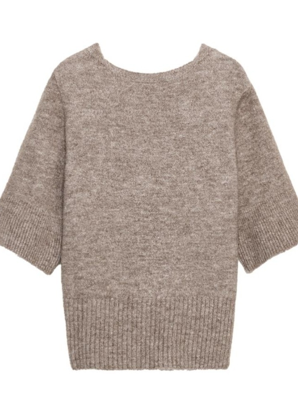 NWT Zara Open Back Short Sleeve Knit Sweater In Taupe - S